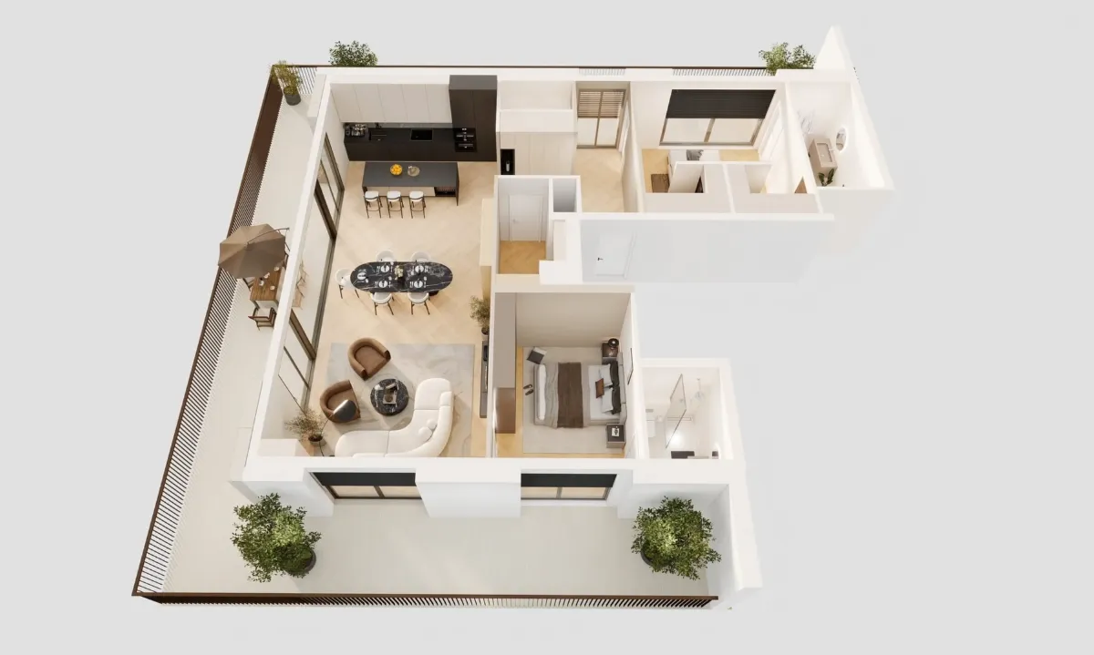 2 chambres — vue en volume