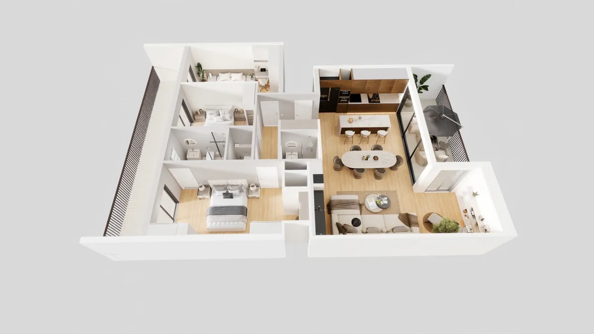 3 bedrooms — 3D view